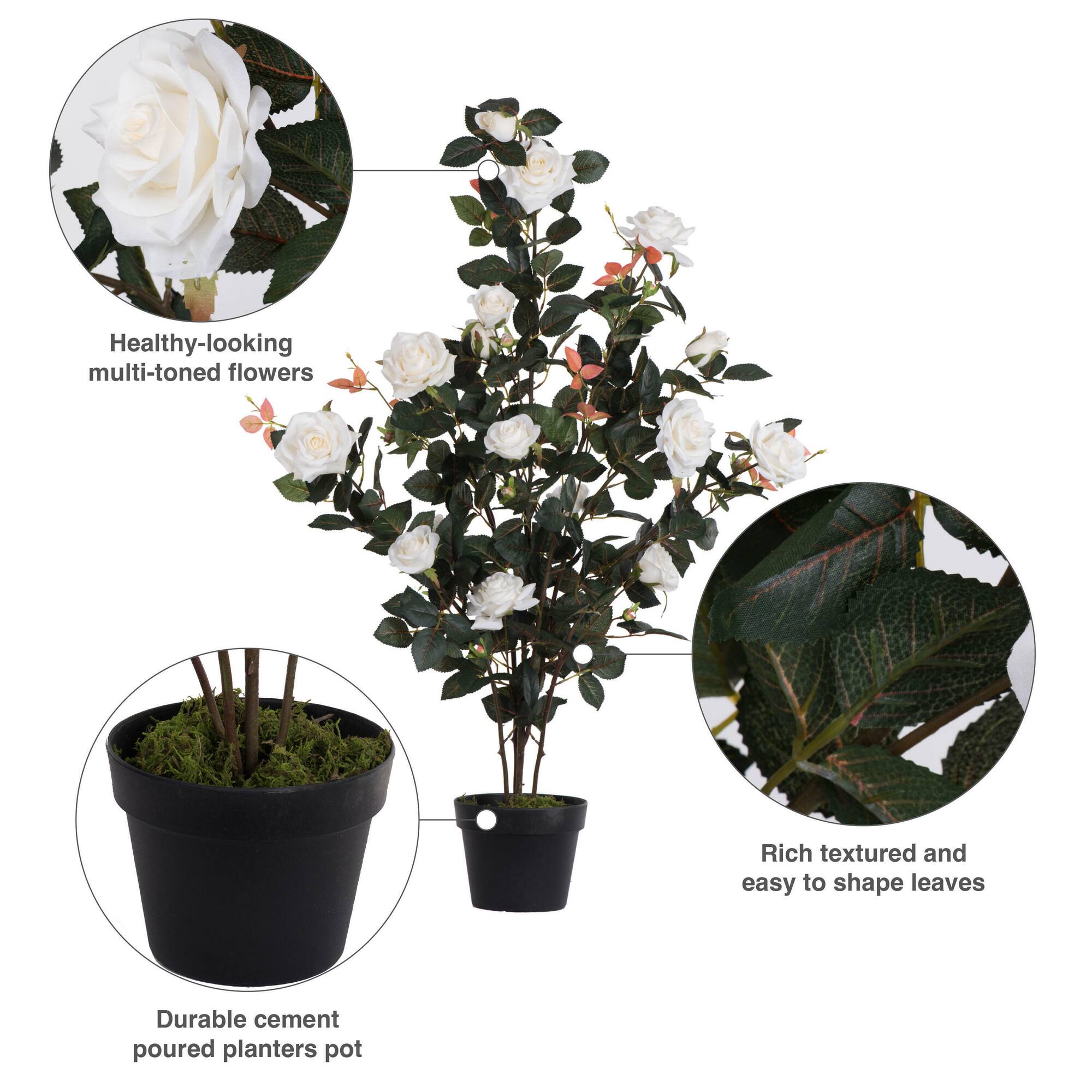 45" Artificial White Rose Plant in Pot